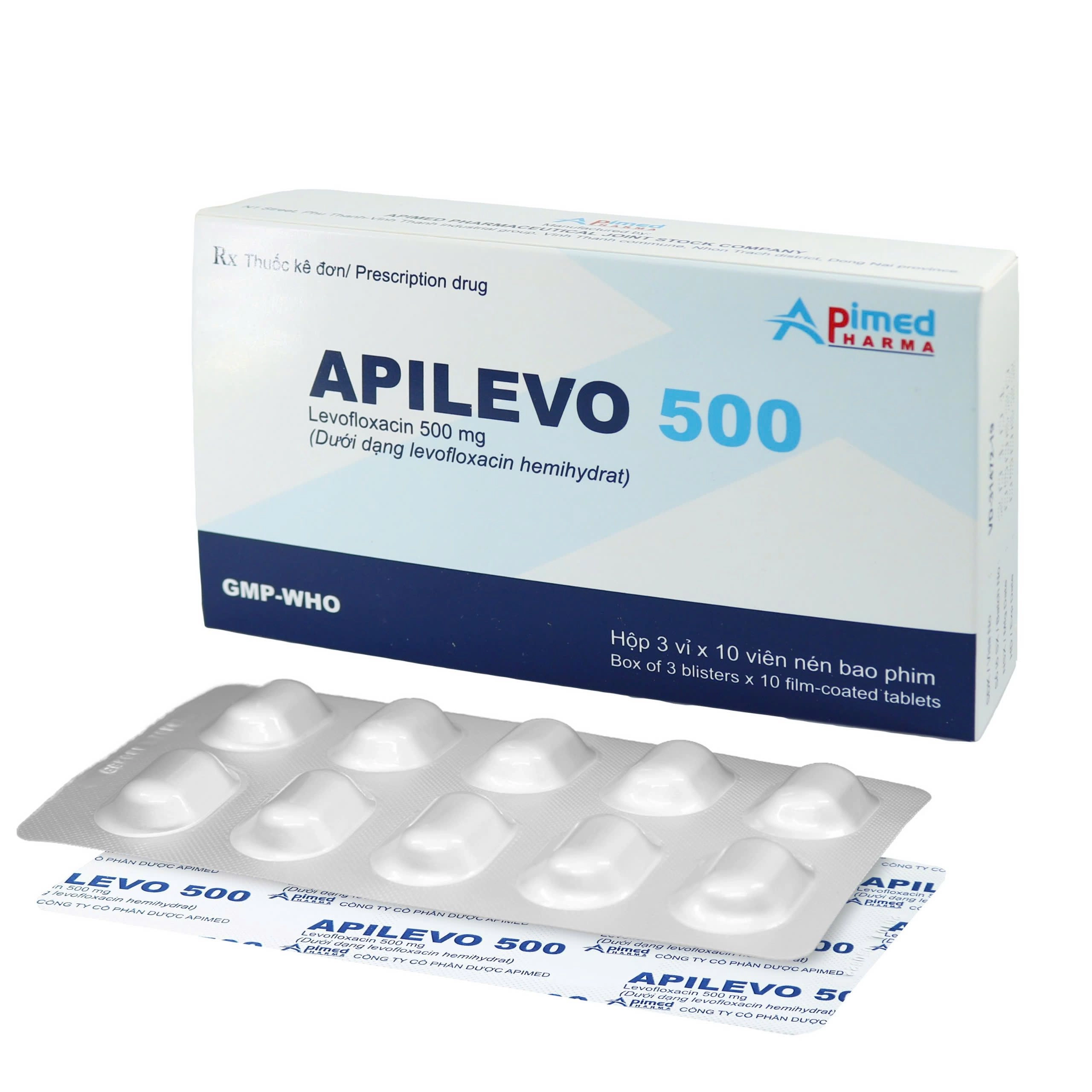 Điều trị các trường hợp nhiễm khuẩn do vi khuẩn, viêm phổi APILEVO 500 hộp 3 vỉ x 10 viên
