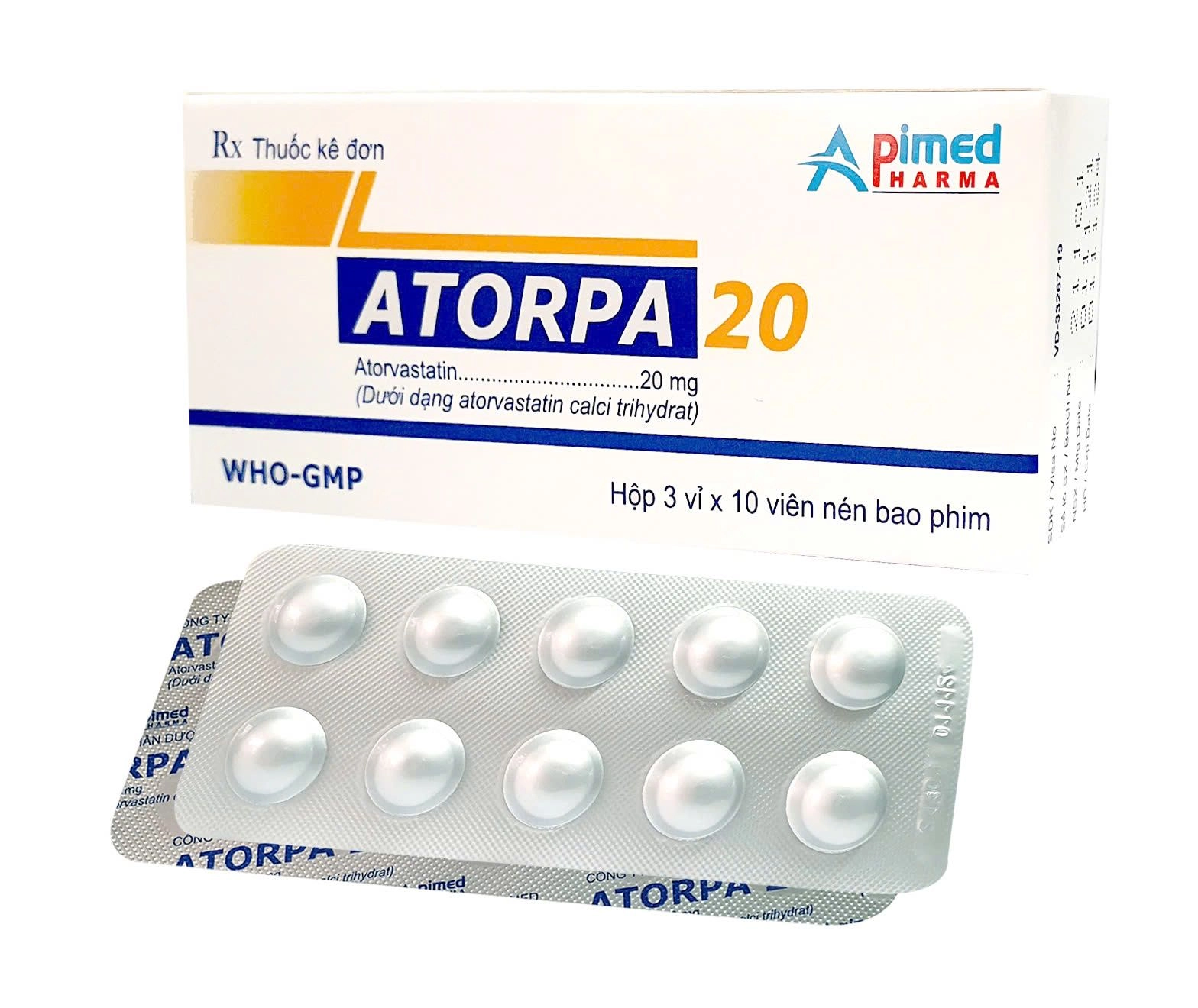Điều trị tăng cholesterol máu ATORPA 20 hộp 3 vỉ x 10 viên