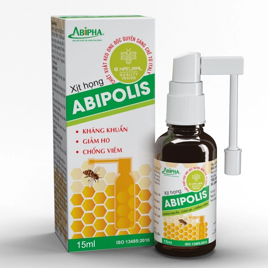 Dung dịch xịt họng sát khuẩn, giảm ho, chống viêm Abipolis hộp 1 chai 15ml