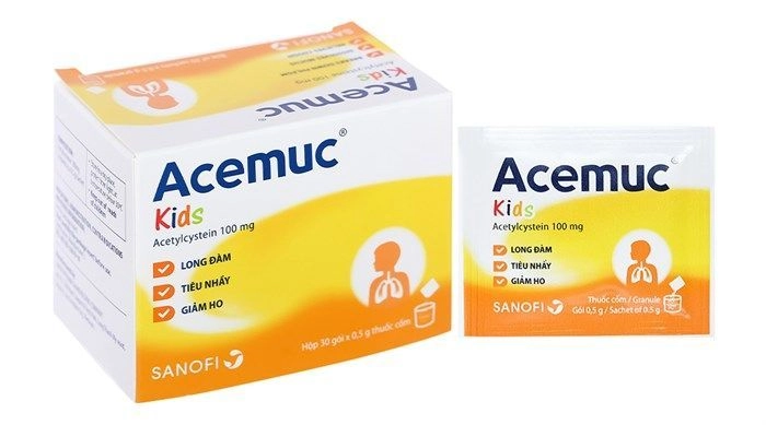 Thuốc cốm long đàm, giảm ho Acemuc Kids 100mg hộp 30 gói x 0.5g