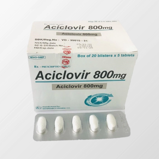 Thuốc kháng virus Aciclovir 800mg Khapharco hộp 20 vỉ x 5 viên nén