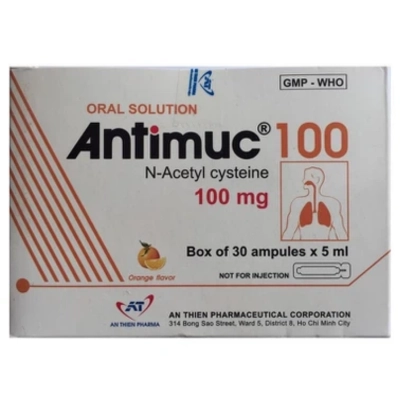 Thuốc ho long đờm Antimuc 100 hộp 30 ống x 5ml
