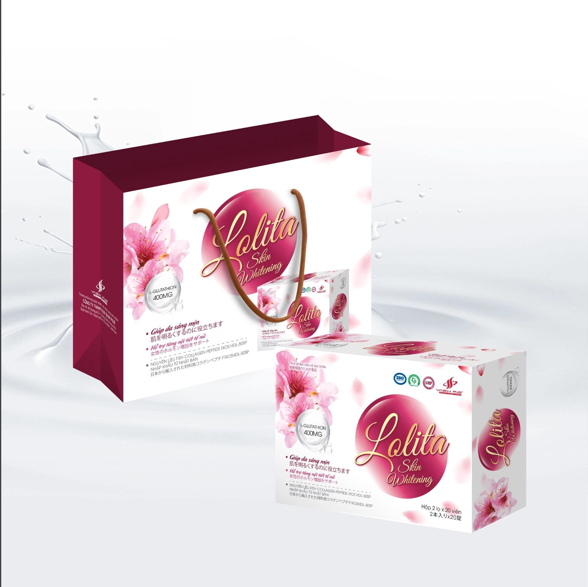 Viên uống trắng da Lolita Skin Whitening hộp 2 lọ x 20 viên