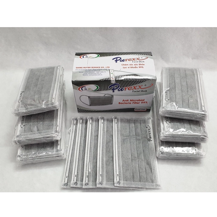 Khẩu trang kháng khuẩn 4 lớp Purexx (xám) hộp 50 cái