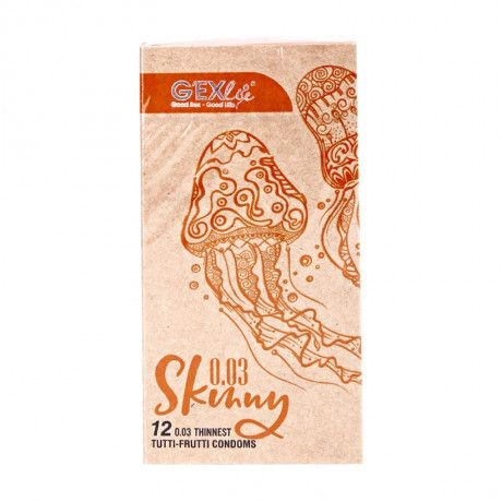Bao cao su GEXlife Skinny 0,03 có gel bôi trơn (cam) hộp 12 cái