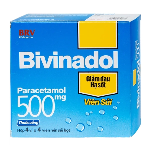 Thuốc giảm đau, hạ sốt Bivinadol 500mg hộp 4 vỉ x 4 viên sủi
