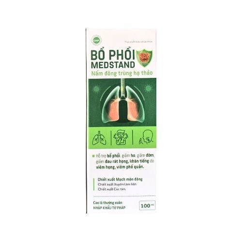  Hỗ trợ giảm đờm, ho, đau họng do viêm họng siro Bổ Phổi Medstand hộp 1 lọ 100ml