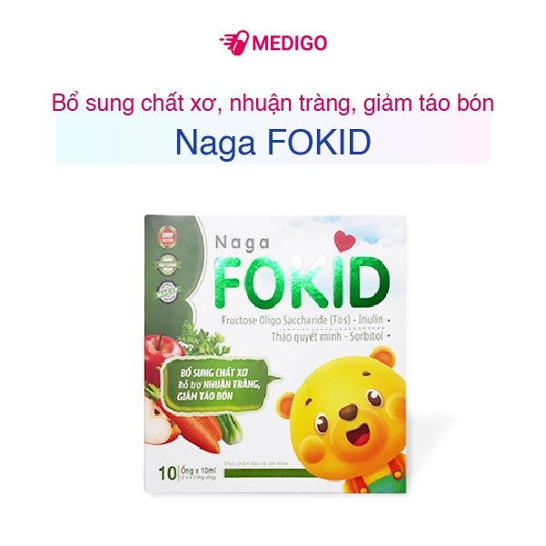 Bổ sung chất xơ, nhuận tràng, giảm táo bón Naga FOKID hộp 2 vỉ x 5 ống x 10ml