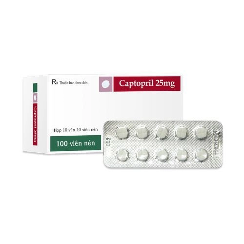 Thuốc diều trị tăng huyết áp, suy tim sung huyết Captopril TV.Pharm 25mg hộp 100 viên