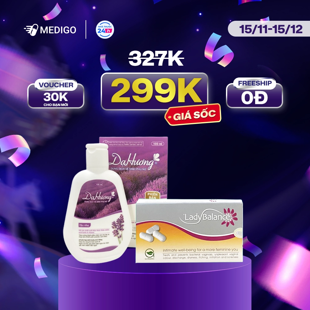 [MUA 2 GIẢM 8%] Combo Viên đặt âm đạo Lady Balance hộp 12 viên + DDVS phụ nữ Dạ Hương Lavender chai 100ml