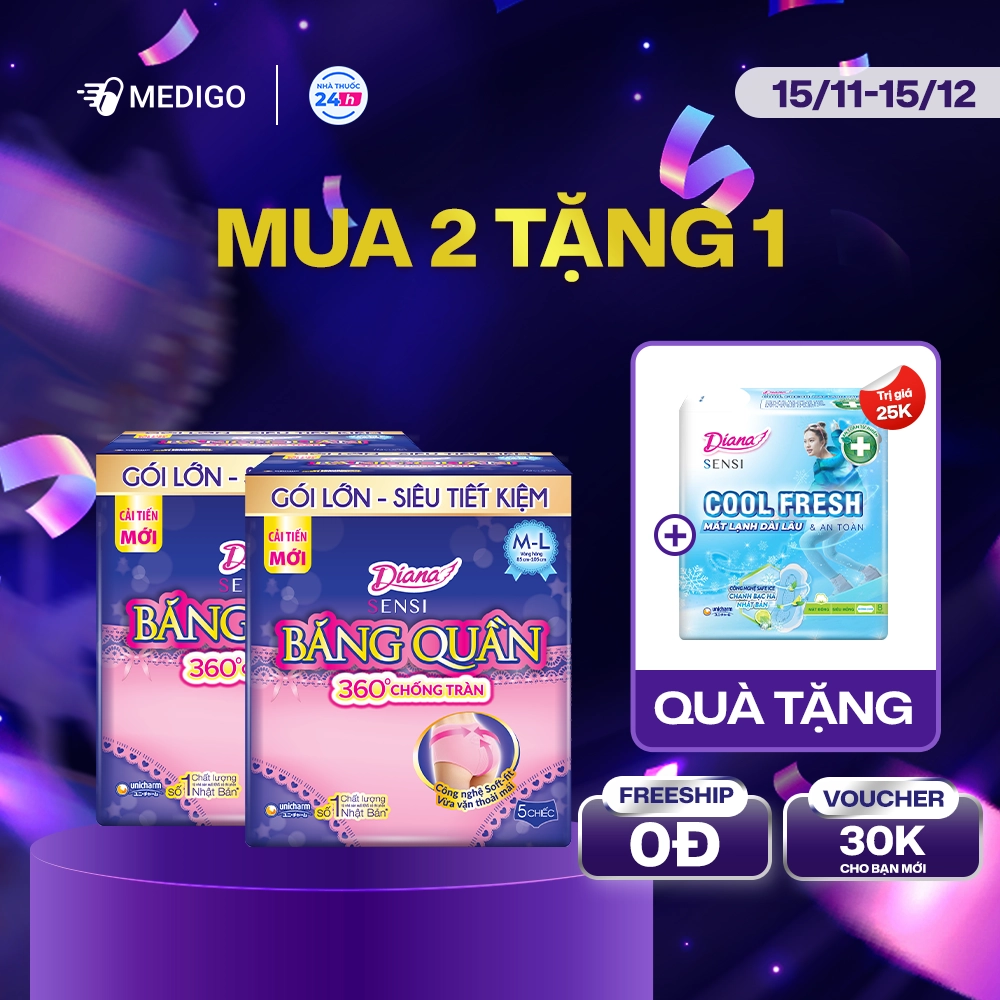 [MUA 2 TẶNG 1] Lốc 2 gói Băng vệ sinh Diana Sensi Băng Quần Size M-L gói 5 cái - Tặng 1 gói BVS Diana ban ngày 8 miếng