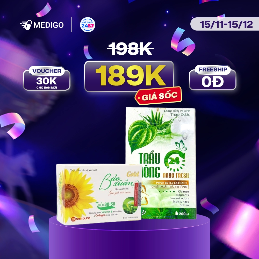 [MUA 2 GIẢM 6%] Combo Viên uống cân bằng nội tiết tố nữ Bảo Xuân Gold hộp 30 viên + DDVS thảo dược Trầu Không Nano Fresh chai 200 ml