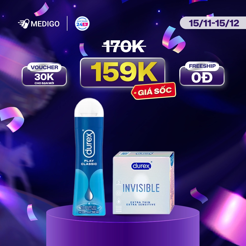[MUA 2 GIẢM 6%] Combo Bao cao su Durex Invisible Extra Sensitive hộp 3 cái + Gel bôi trơn Durex Play Classic chai 50ml