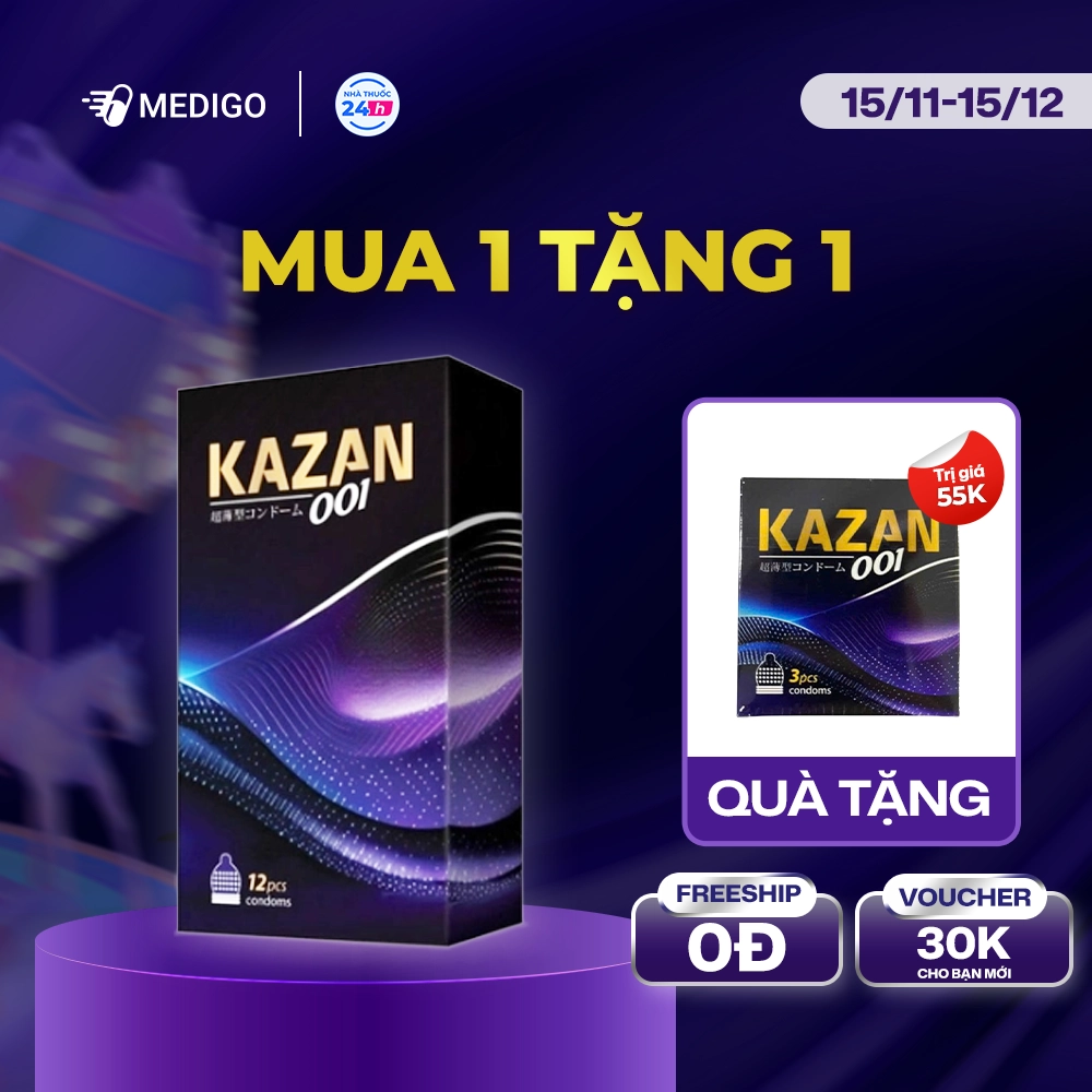 [MUA 1 TẶNG 1] Bao cao su KAZAN 001 hộp 12 cái - Tặng 1 hộp 3 cái