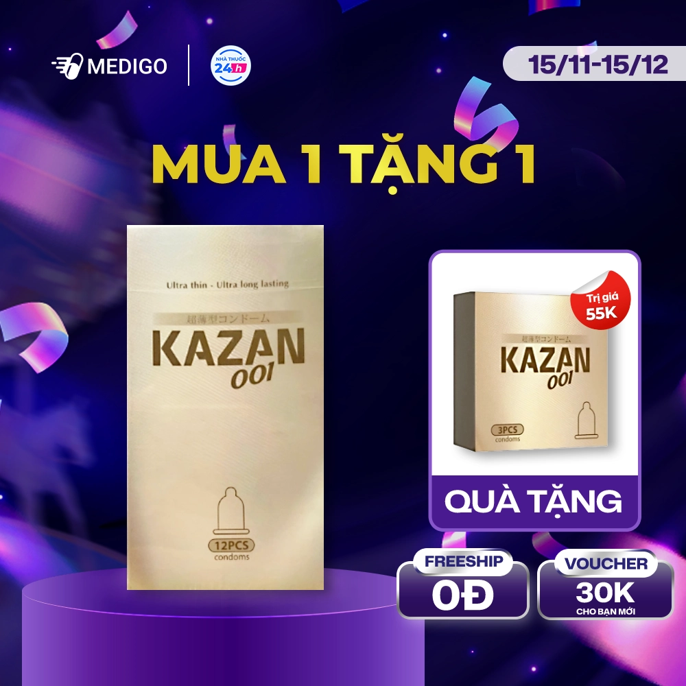 [MUA 1 TẶNG 1] Bao cao su KAZAN 001 Ultra thin - Ultra long lasting hộp 12 cái - Tặng 1 hộp 3 cái