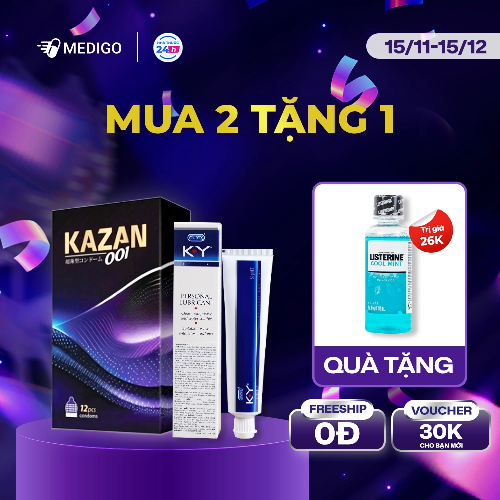 [MUA 2 TẶNG 1] Combo Gel bôi trơn Durex K-Y Jelly tuýp 50g + Bao cao su KAZAN 001 hộp 12 cái