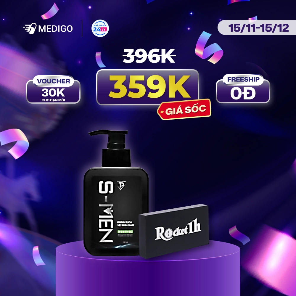 [GIẢM SÔC 35K] Combo Viên uống tăng cường sinh lý nam giới Rocket 1h hộp 6 viên + Dung dịch vệ sinh nam giới S-Men chai 150ml