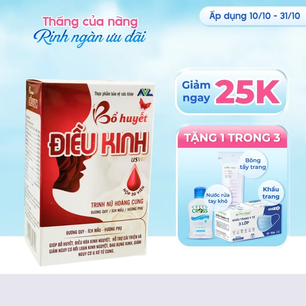 [Giảm 25k + quà tặng] Hỗ trợ sinh lý nữ Bổ Huyết Điều Kinh Usvip hộp 30 viên
