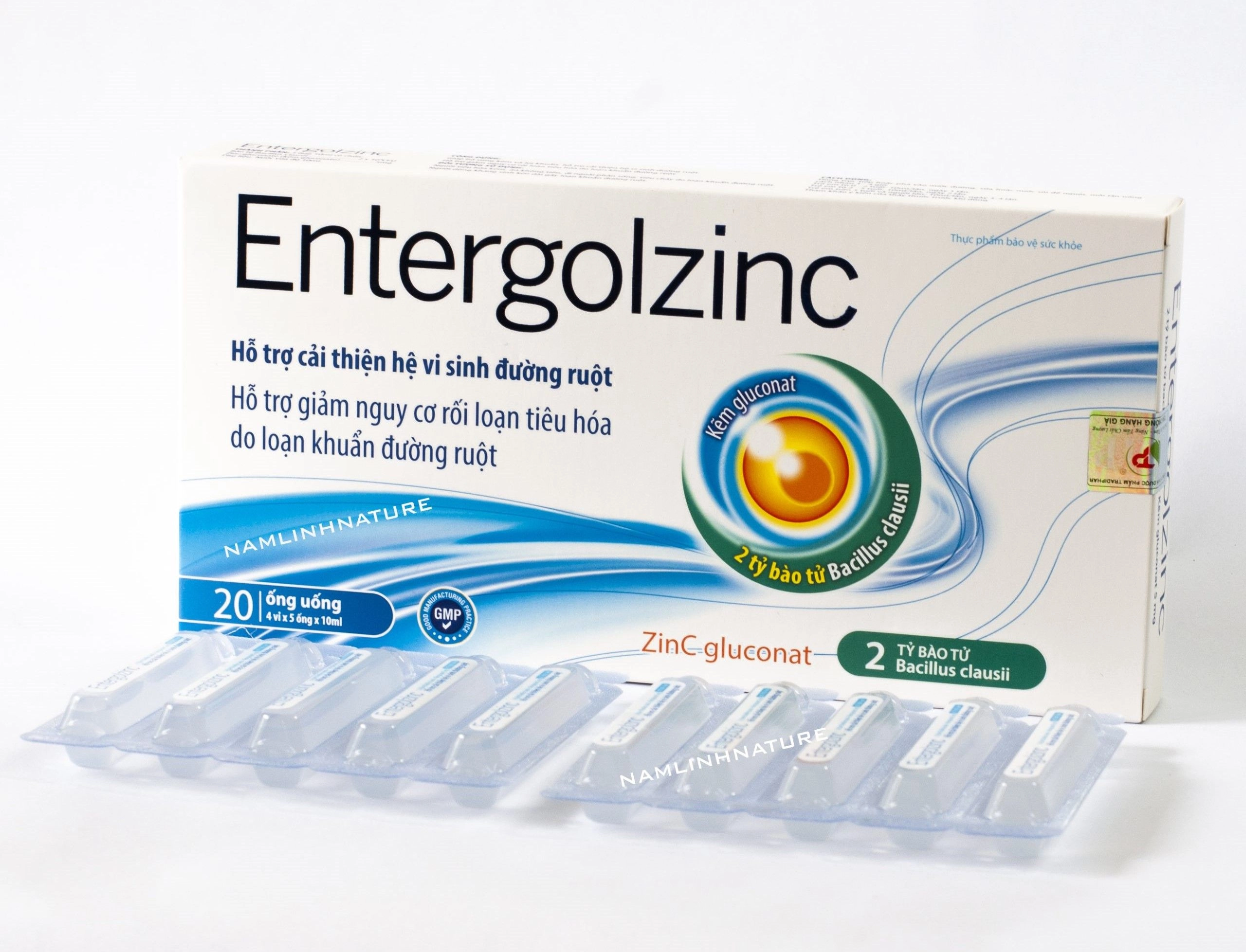 Men ống vi sinh Entergolzinc hộp 4 vỉ x 5 ống x 10ml