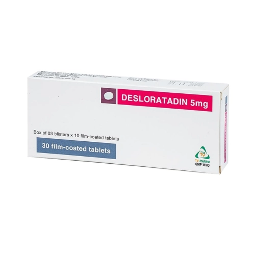Thuốc điều trị viêm mũi dị ứng DESLORATADIN 5mg TV.Pharm hộp 3 vỉ x 10 viên nén bao phim
