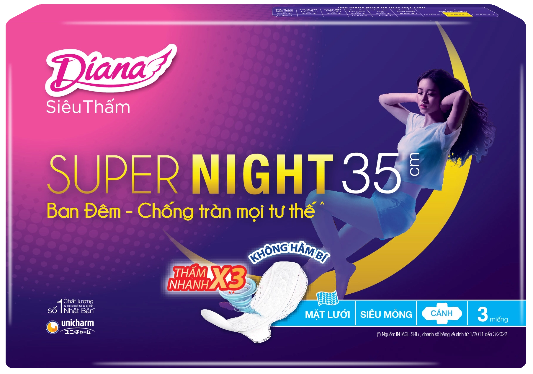Băng vệ sinh siêu thâm Diana Super Night 35cm gói 3 cái