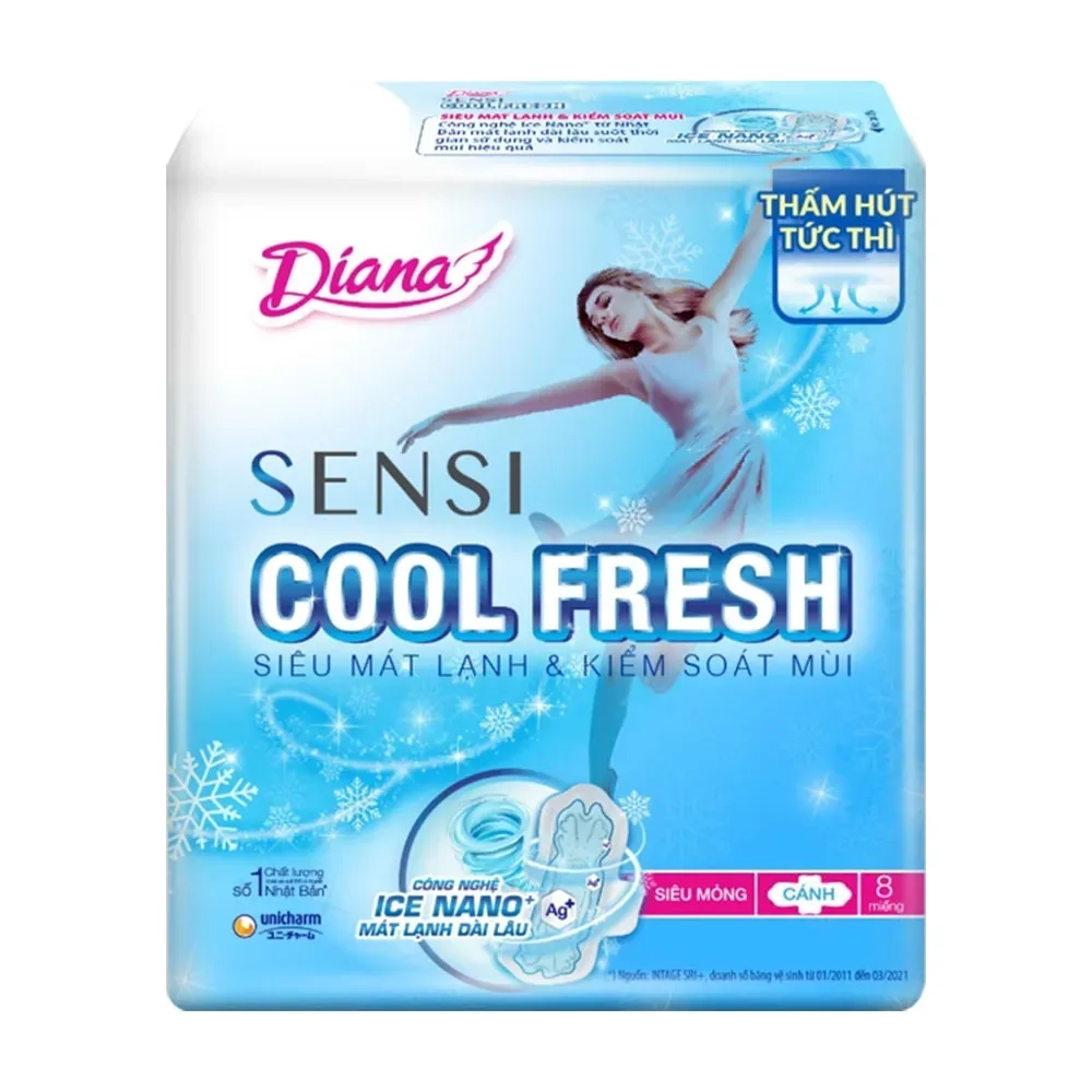 Băng vệ sinh Diana Sensi Cool Fresh (siêu mỏng, cánh) gói 8 miếng