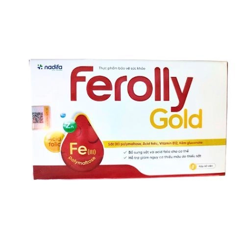 Ống uống bổ sung sắt, acid folic Ferolly Gold Nadifa hộp 60 viên