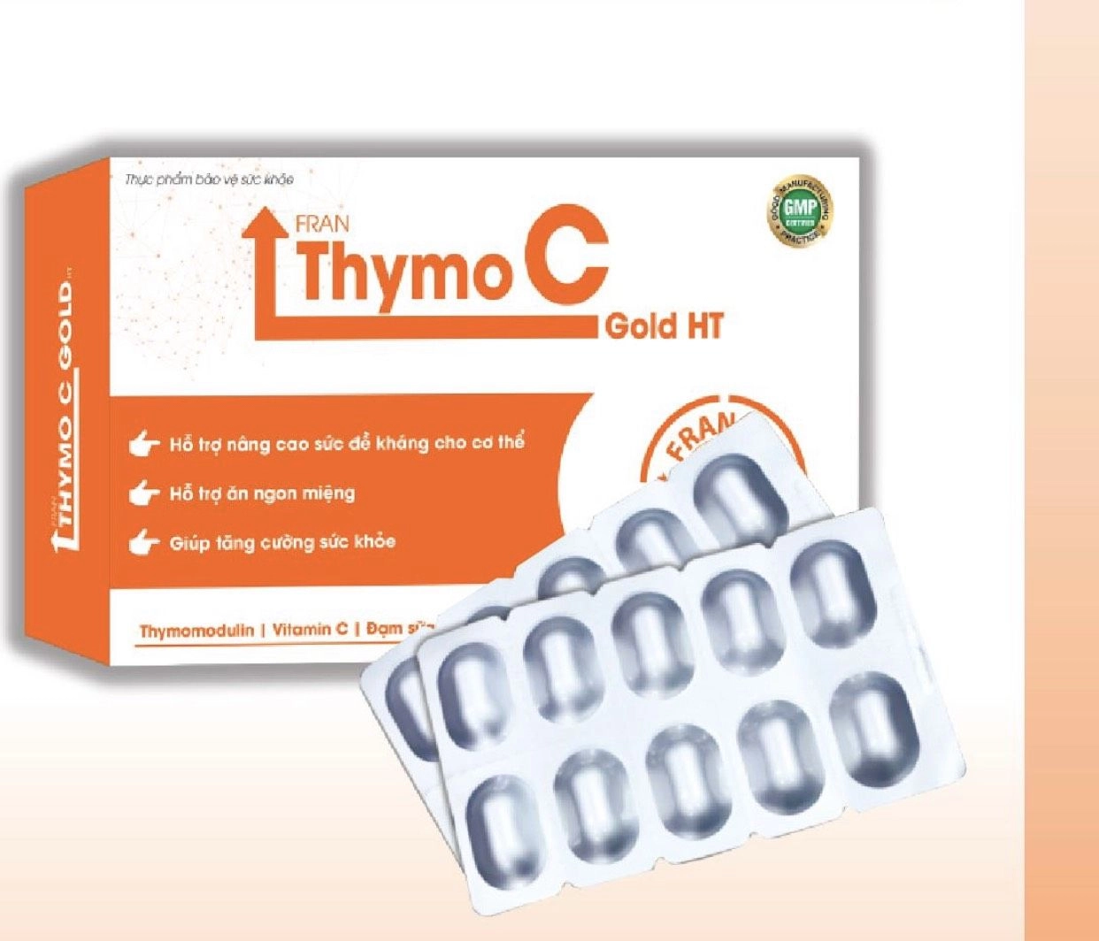 Hỗ trợ nâng cao sức đề kháng, ăn ngon miệng, tăng cường sức khỏe Fran Thymo C Gold HT hộp 3 vỉ x 10 viên