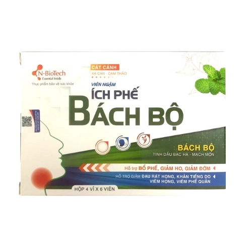 Viên ngậm hỗ trợ bổ phế Ích phế Bách Bộ N-BioTech hộp 4 vỉ x 6 viên