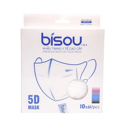 Khẩu trang y tế cao cấp lọc bụi kháng khuẩn BISOU 5D ( Màu đen ) hộp 10 cái