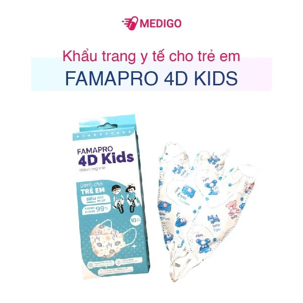 Khẩu trang y tế cho trẻ em Famapro 4D Kids Nam Anh hộp 10 cái