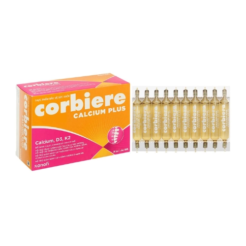 Hỗ trợ tăng cường hấp thu canxi, cho xương chắc khỏe Corbiere Calcium Plus Sanofi hộp 30 ống x 10ml