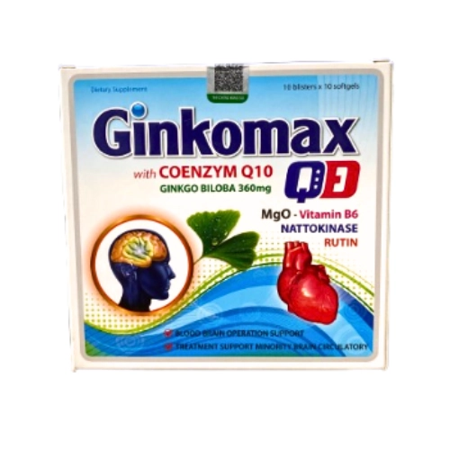 Hoạt huyết dưỡng não Ginkomax With Coenzym Q10 QĐ hộp 10 vỉ x 10 viên