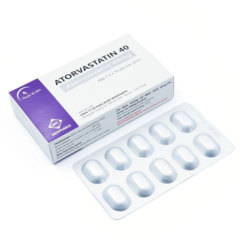 Thuốc hạ mỡ máu Atorvastatin 40 (Medipharco) hộp 3 vỉ x 10 viên