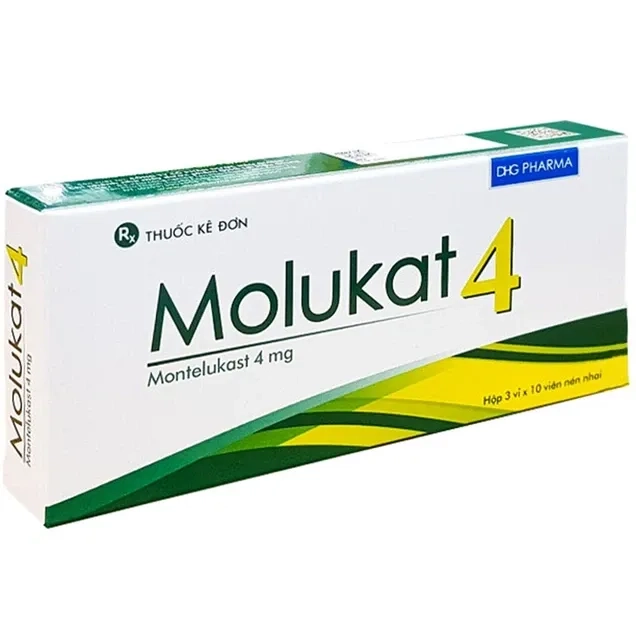 Phòng và điều trị hen suyễn mức nhẹ đến trung bình Molukat 4Mg Dhg hộp 3 vỉ x 10 viên