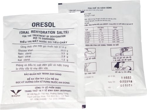 Thuốc uống bù nước và điện giải ORESOL (BIDIPHAR) hộp 100 gói
