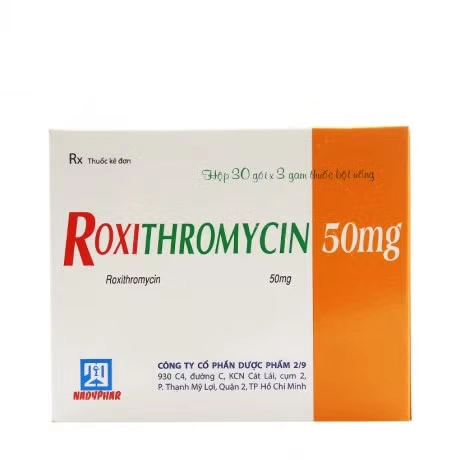 Thuốc kháng sinh Roxithromycin 50mg Nadyphar hộp 30 gói x 3g
