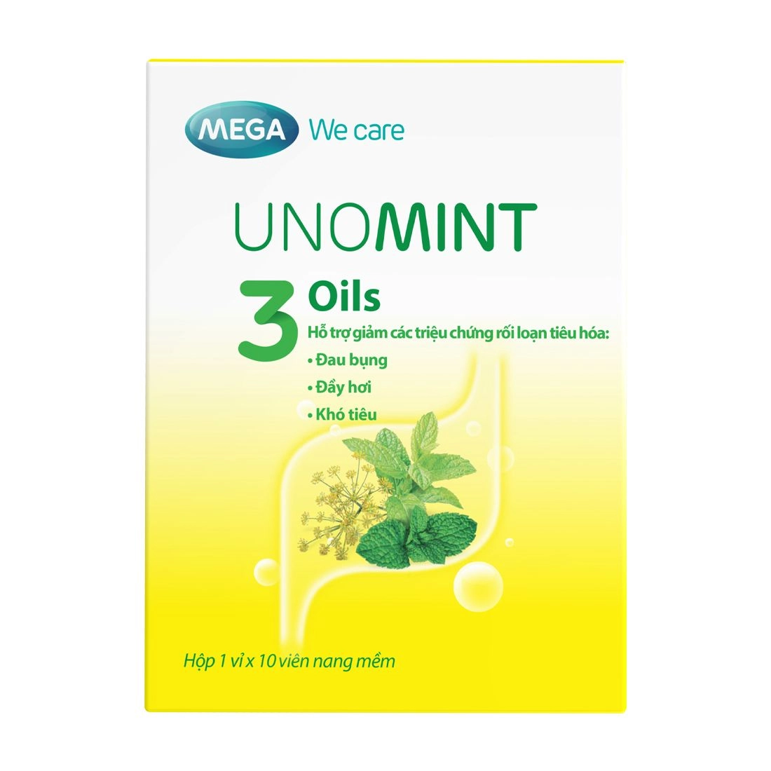 Hỗ trợ rối loạn tiêu hóa UNOMINT 3 Oils hộp 10 viên