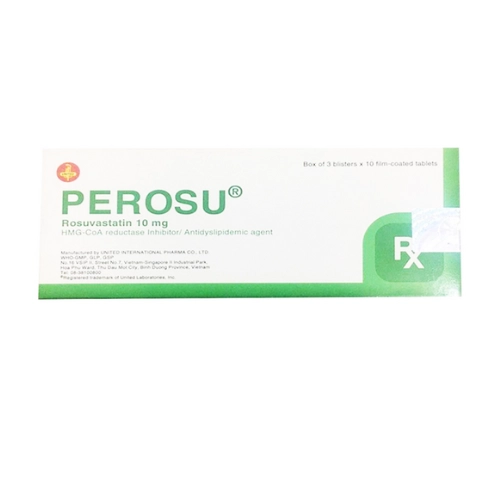 Thuốc làm hạ cholesterol máu, giảm mỡ máu Perosu 10mg United hộp 3 vỉ x 10 viên
