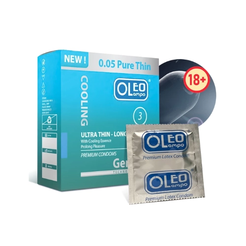 Bao cao su  siêu mỏng  OleoLampo Cooling Ultra Thin Long Lasting hộp 3 cái