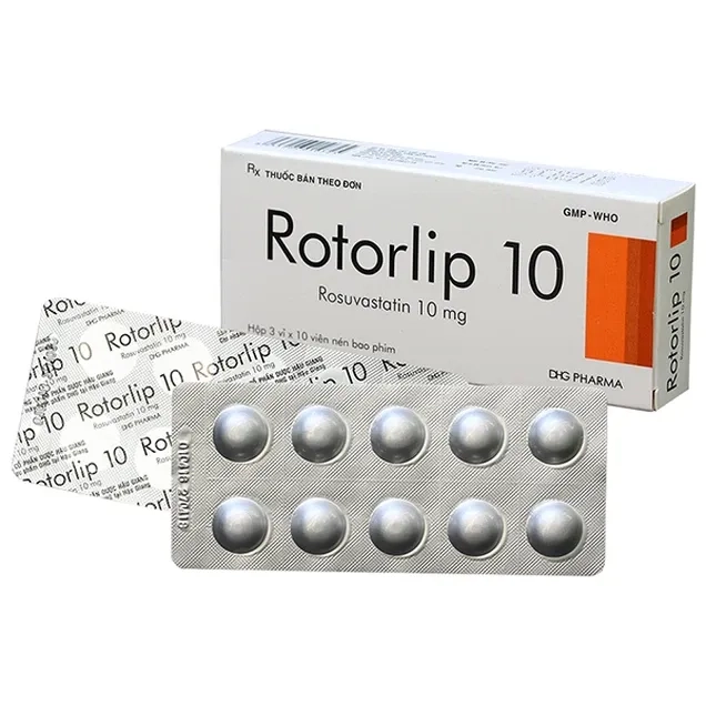 Điều trị tăng cholesterol máu tiên phát Rotorlip 10 DHG hộp 3 vỉ x 10 viên