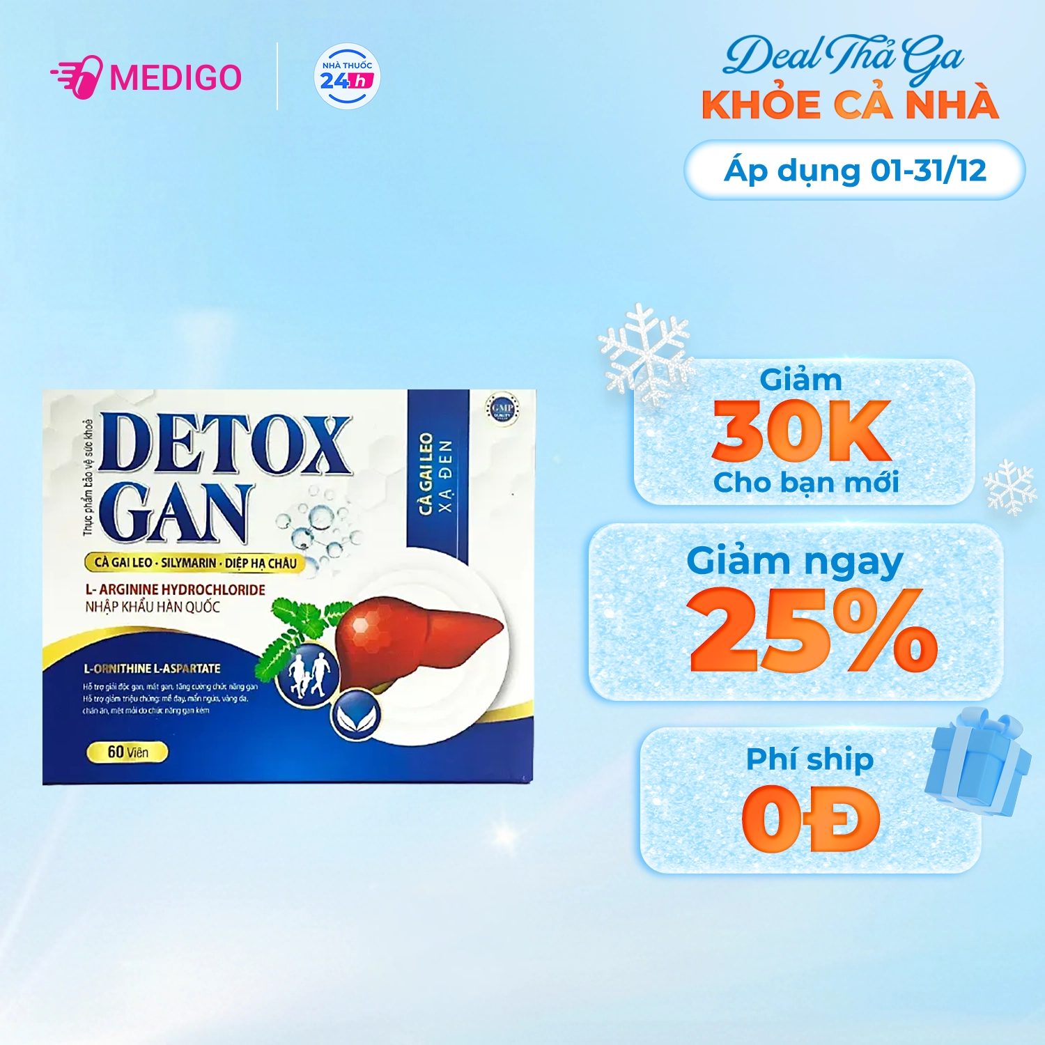 Viên uống giải độc gan Detox Gan Vạn Tâm hộp 60 viên