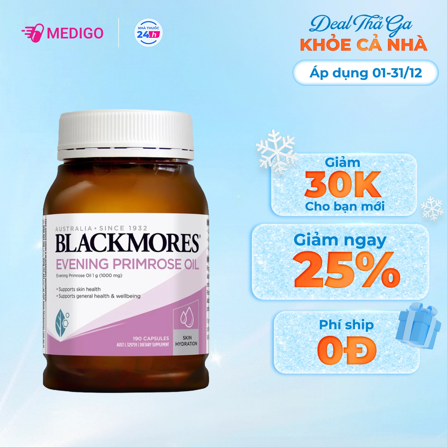 Tinh dầu hoa anh thảo BLACKMORES Evening Primrose Oil (Epo) lọ 190 viên