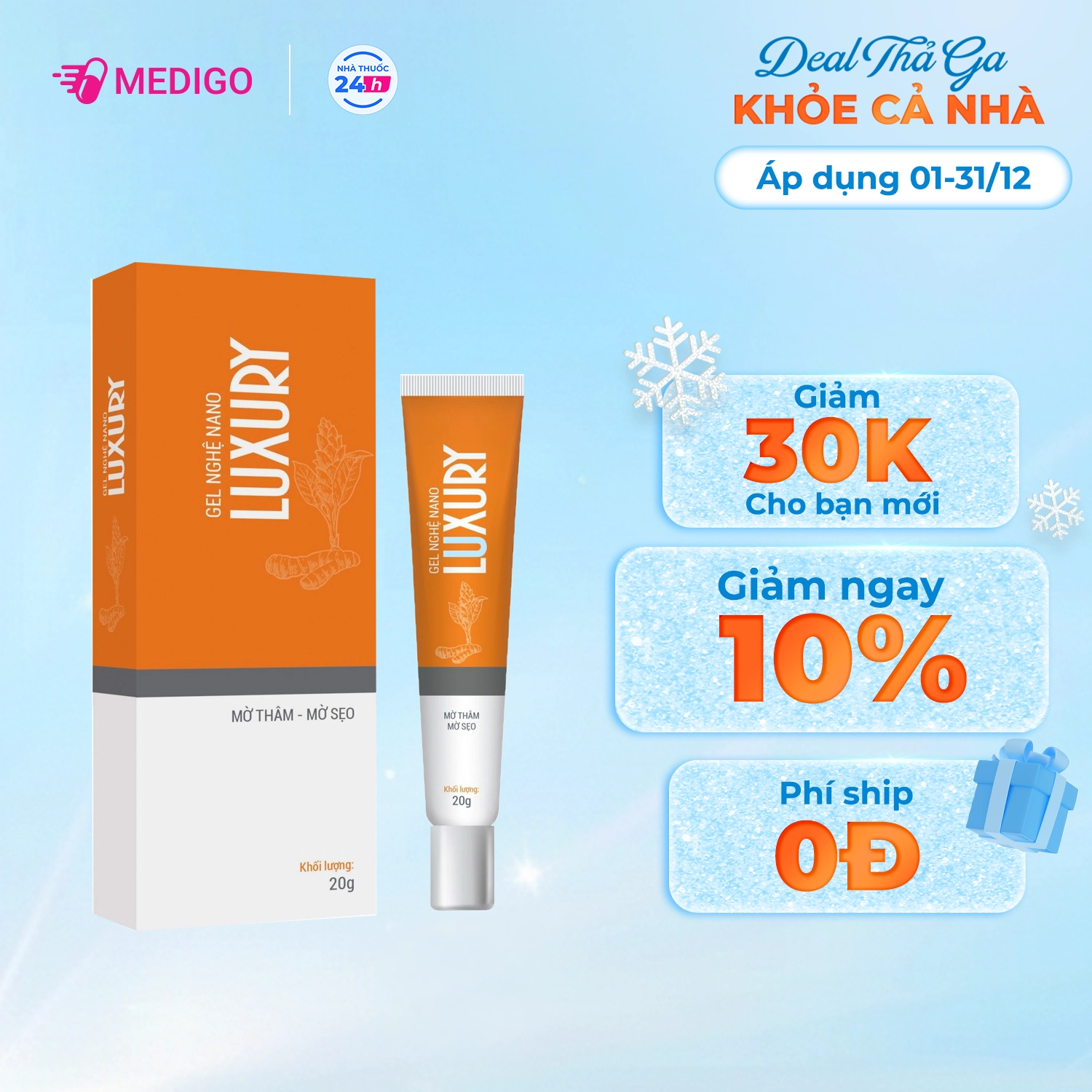 Gel bôi nghệ nano Luxury hộp 1 tuýp 20g