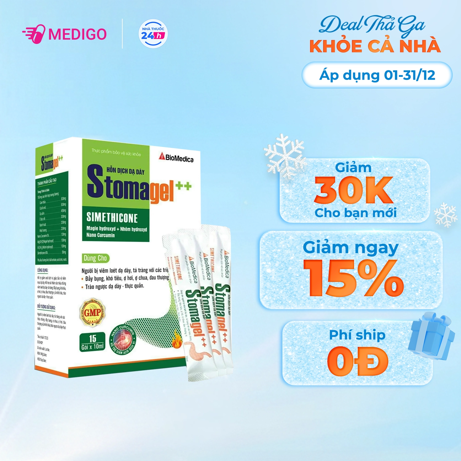 Giảm acid dịch vị, giúp bảo vệ niêm mạc dạ dày Dạ dày Stomagel++ (Biomedica) hộp 15 gói x 10ml