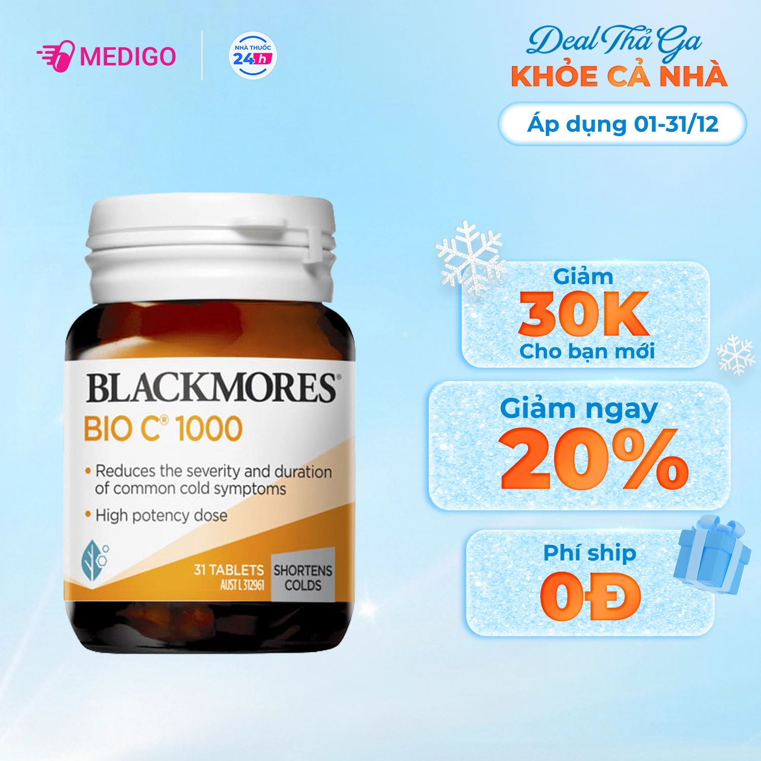 Viên uống bổ sung vitamin C, tăng sức đề kháng BLACKMORES Bio C 1000mg lọ 31 viên
