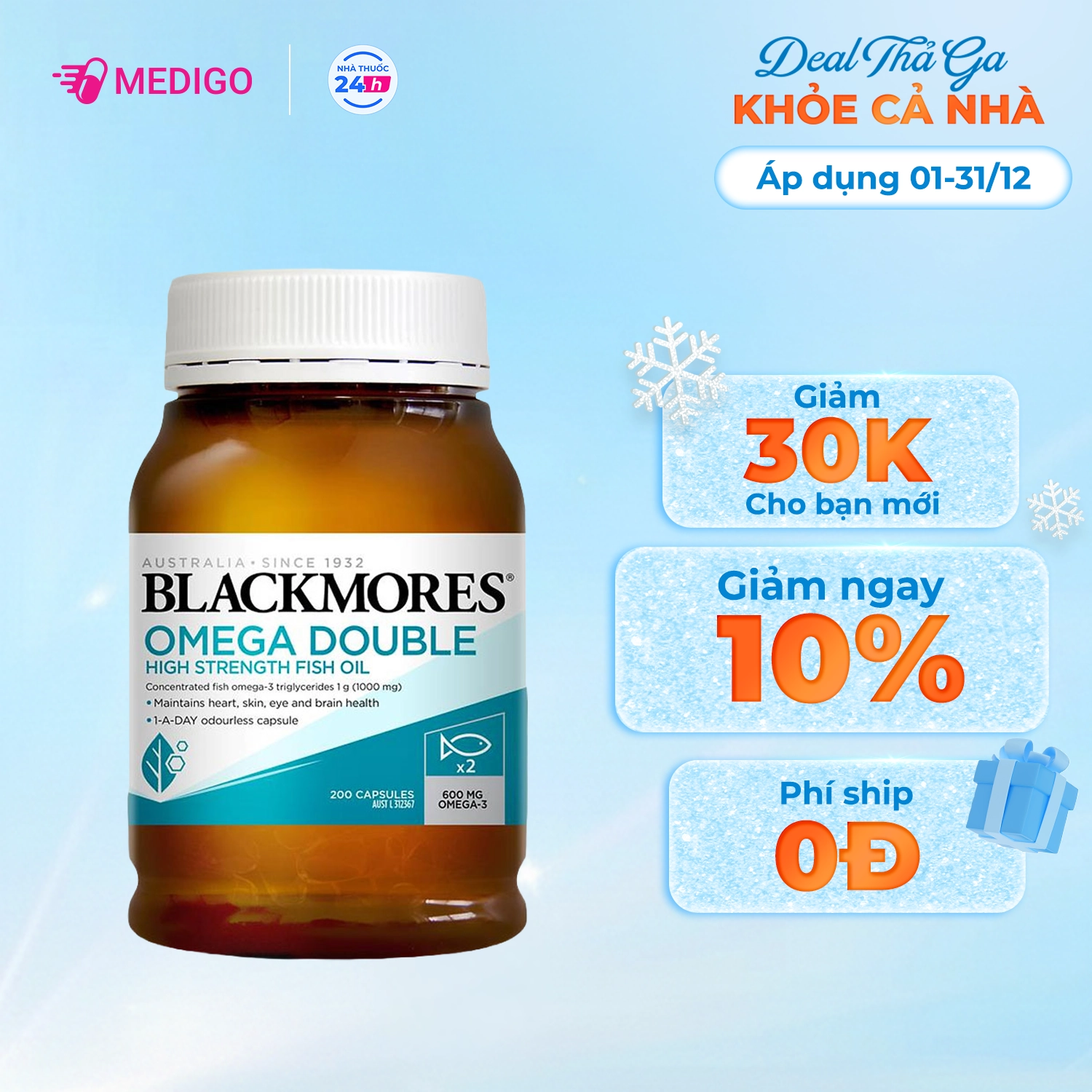 Viên uống bổ sung omega BLACKMORES Omega Double High Strength Fish Oil lọ 90 viên