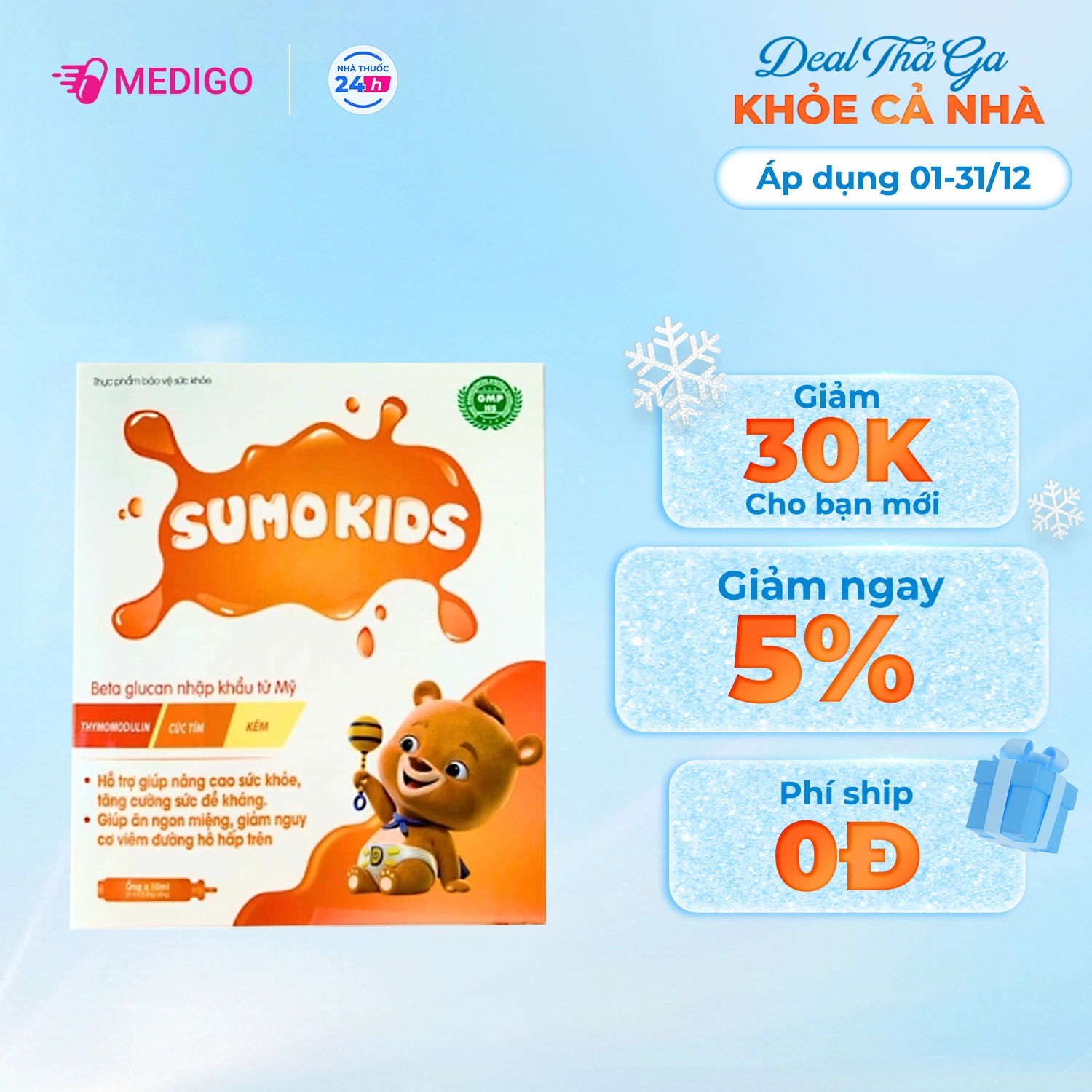 Tăng cường sức đề kháng Sumo kids Dolexphar Hộp 4 vỉ x 5 ống x 10ml
