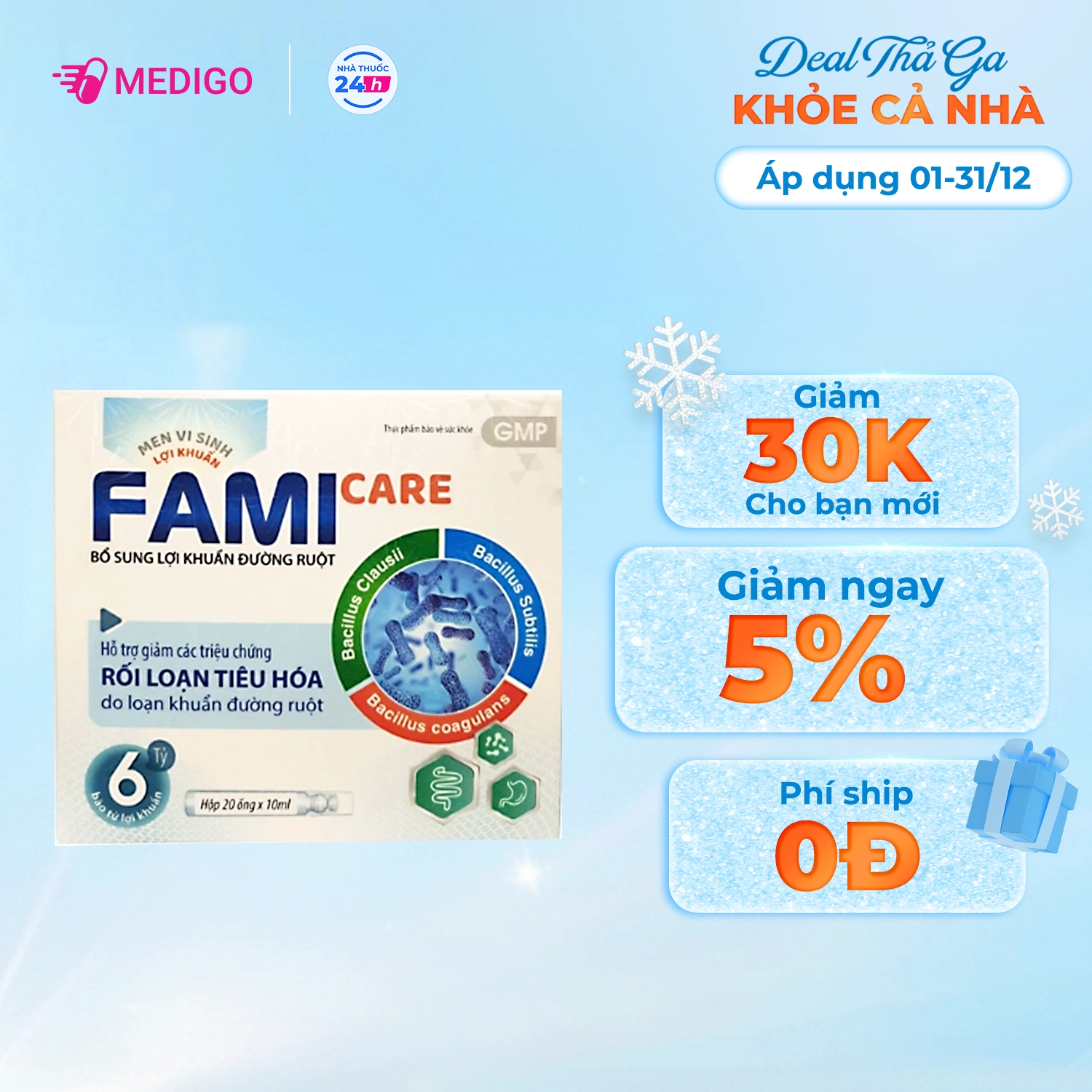 Men vi sinh bổ sung lợi khuẩn FAMI care hộp 20 ống x 10ml