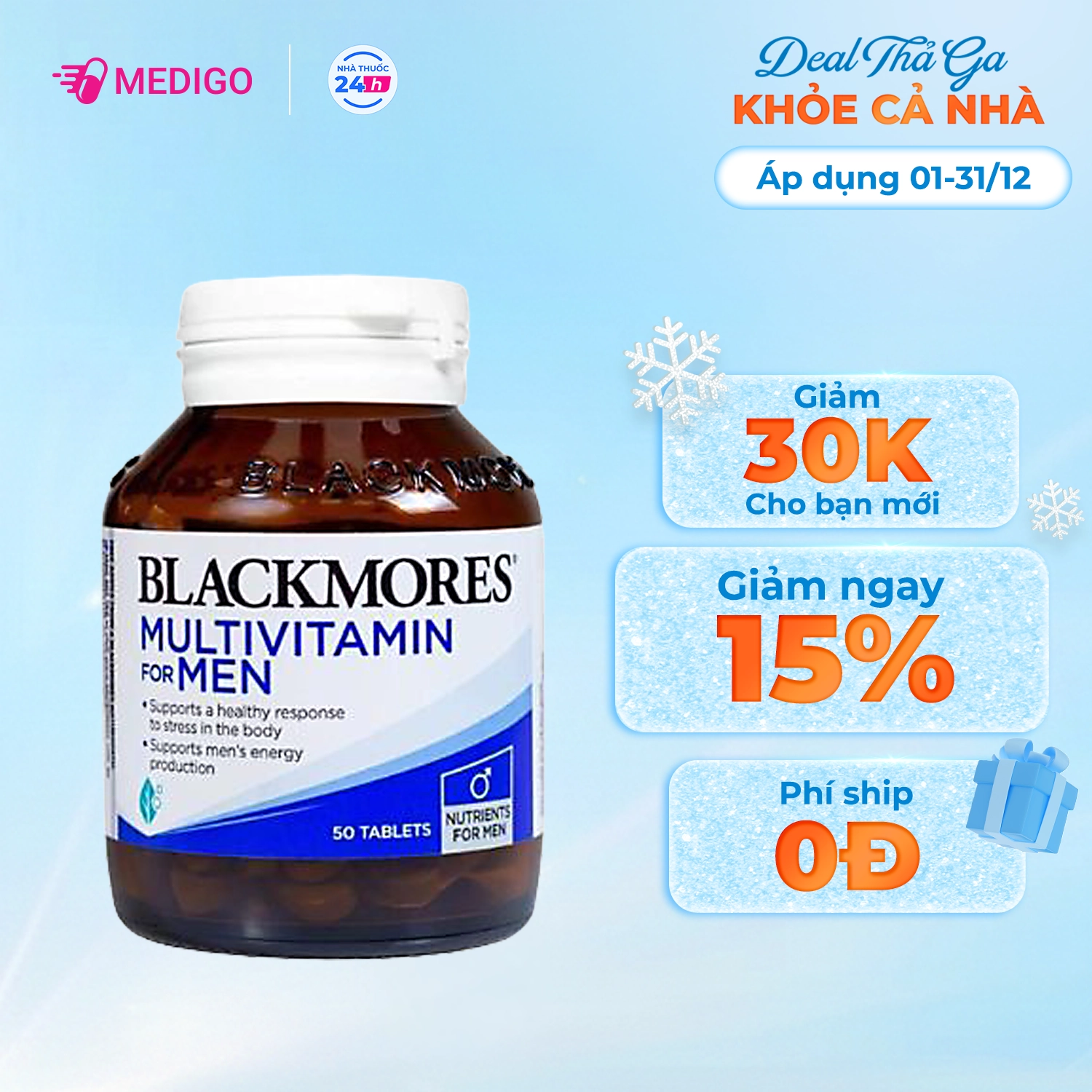 Viên uống tăng cường sinh lý nam BLACKMORES Men’s Performance Multi lọ 50 viên